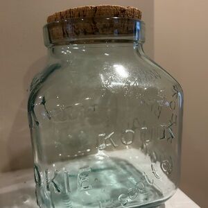 Vintage Green Glass Large Biscuit/Cookie/Biscotti Jar with Cork Lid